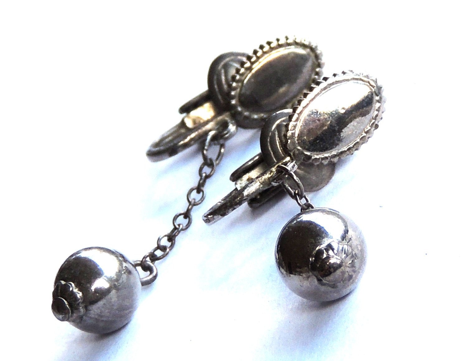 Vintage Silver Dangle Earrings Clip On Jewelry by OodlesofBling