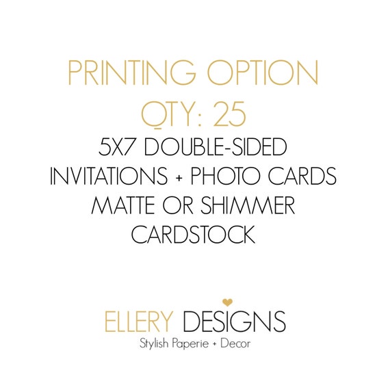 Add Professional Printing - QTY 25 - 5x7 Flat Card Invitations/ Photo Cards DOUBLE-SIDED Il_570xn