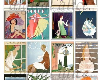 ANTIQUE VOGUE MAGAZINES - Flapper Fashionista Covers 1920's - Instant Download Digital Printable cards - DiY aceo atc trade cards