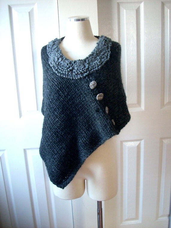 Free shipping Poncho hand knitted grey Women by TheAnatolianstyle