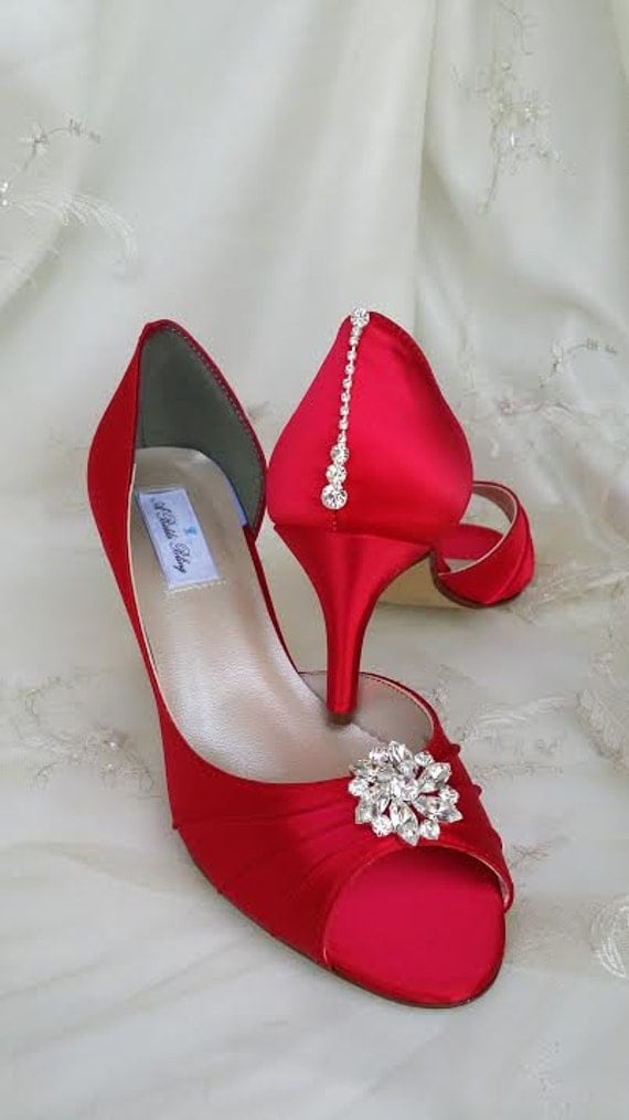 Wedding Shoes Red Bridal Shoes with Crystal Bling Design Over