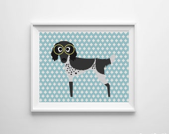 Modern Nursery Dog Kids Room Art Print Blue Green