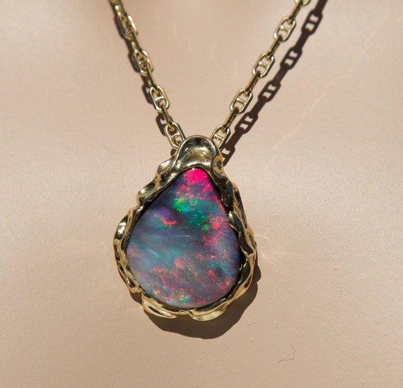 18K Gold and Fabulous Original Opal Pendant on a 14K Gold