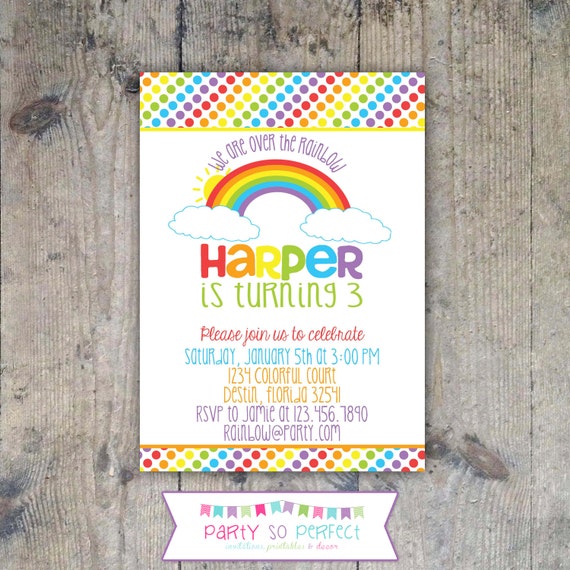 RAINBOWS & SUNSHINE 5x7 Birthday Party Invitation - Girl PRINTABLE Il_570xn