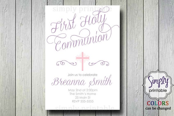 Purple 1st Communion Invitation Il_570xn