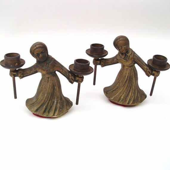 Vintage Brass Figurine Candle Holders Brass Candleholders Girl