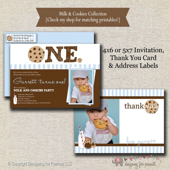 milk and cookies invitation thank you card return address