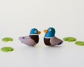 Mallard duck post earrings - Spring collection - pond creatures - Emerald green, grey, blue - bird jewelry