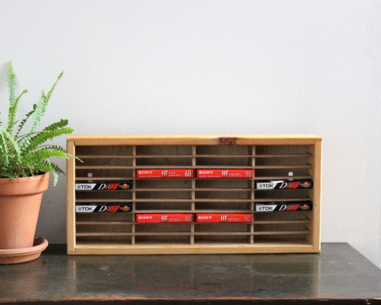 Wooden Cassette Tape Wall Holder 90s Display by beachwolfvintage