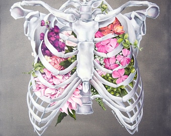 Floral Anatomy: Ribcage Print of Oil Painting - Anatomical Art Print - Human Body - Medical Art