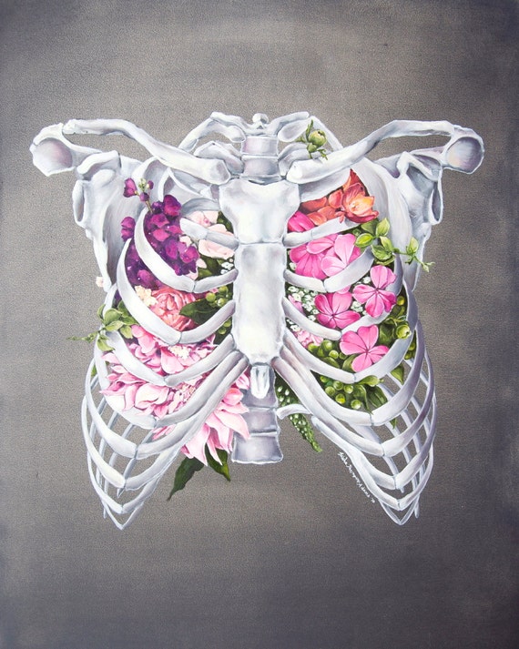 Anatomie florale : Cage thoracique impression de peinture à l’huile - anatomiques Art Print - corps humain - Art médical