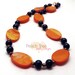 Beaded Shell Necklace, Glass Necklace, Mother of Pearl Necklace, Seed Bead Necklace, Orange and Blue Necklace