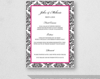 Wedding Menu Template Printable - INSTANT DOWNLOAD - For Word and Pages - Mac and PC - Damask - 5 x 7 inches