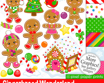Gingerbread Wonderland - Christmas clipart - Clip Art and Digital paper set