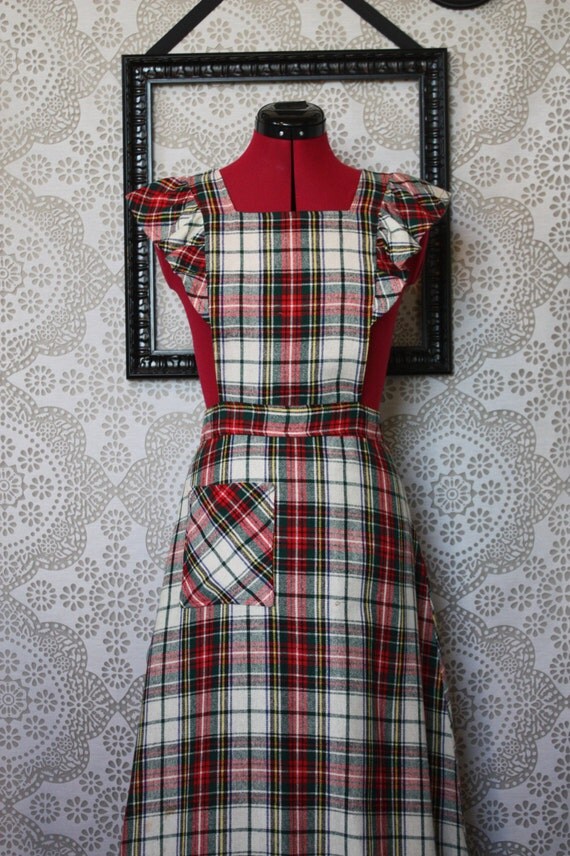 Vintage 1970's Wool Plaid Apron Dress S/M by pursuingandie on Etsy