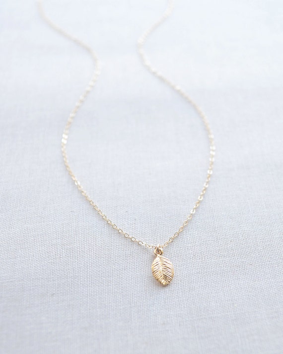 Tiny Gold Leaf Necklace small leaf necklace by OliveYewJewels