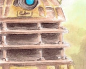 Light of the Dalek, t Dr Who original Fan Art Watercolor and pencil on Bristol ACEO Artist Trading Card