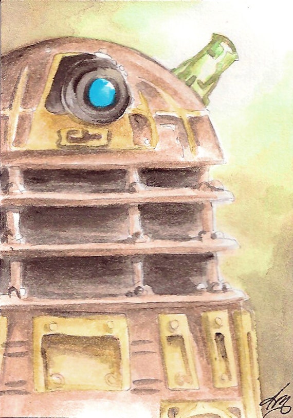 Light of the Dalek, t Dr Who original Fan Art Watercolor and pencil on Bristol ACEO Artist Trading Card