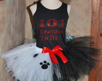 COMPLETE SET Ladies Womens Adult 101 Reasons to Run Running Marathon Cruella De Vil Villain Inspired Disney Tutu Skirt Top Shirt Costume Run
