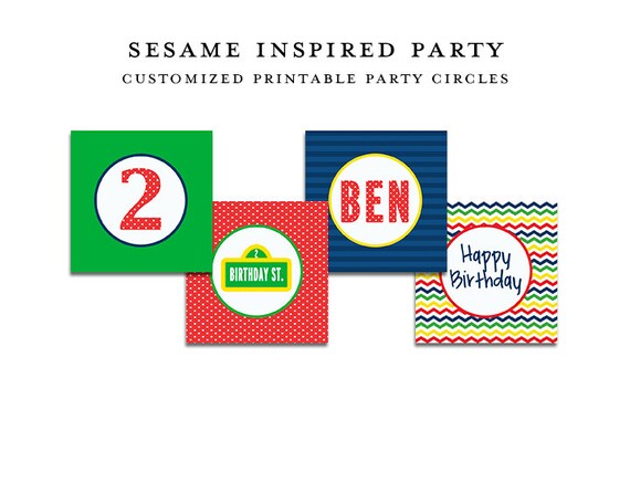 SESAME STREET Inspired Birthday - Printable Party Circles, Sesame Street Cupcake Toppers Il_570xn