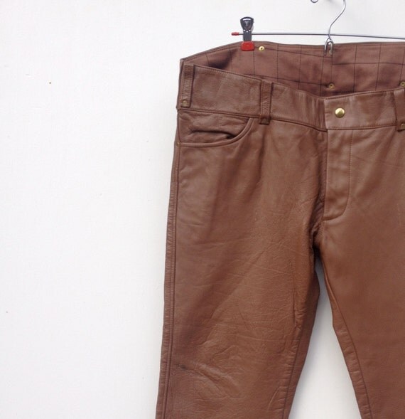 Items similar to Mens leather pants, brown vintage leather biker motorcycle pants 41 on Etsy