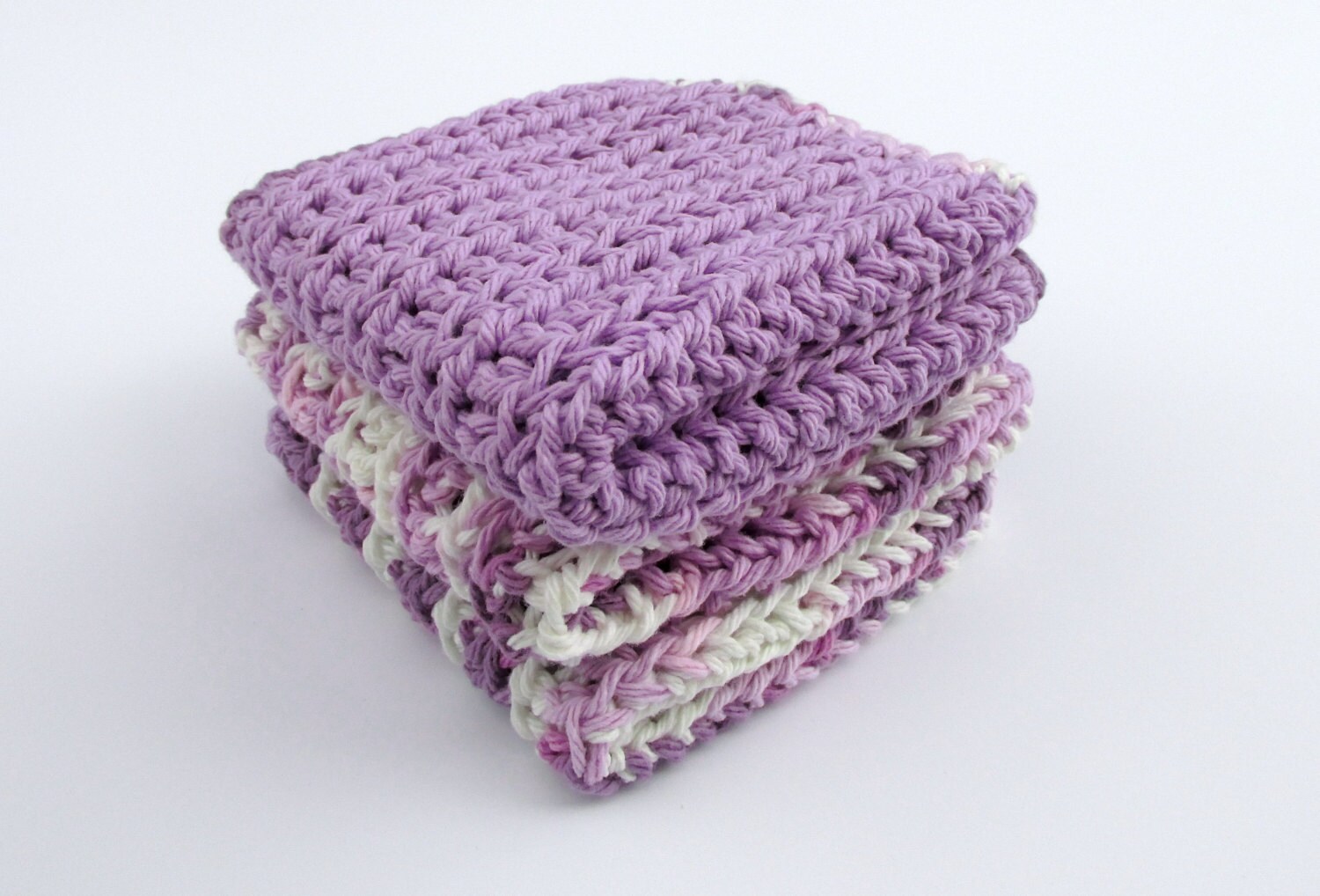 Crochet Cotton Dishcloth Set 3 Washcloths in Variegated Purple