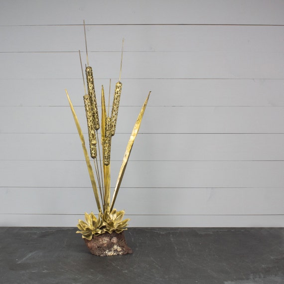 Vintage Brutalist Sculpture Metal Cattail Sculpture by KOLORIZE
