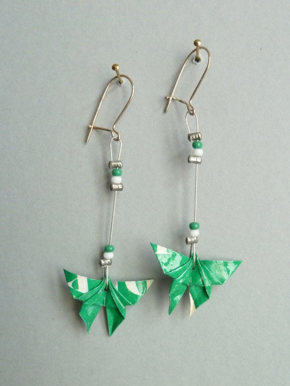 Green Butterfly Origami earrings