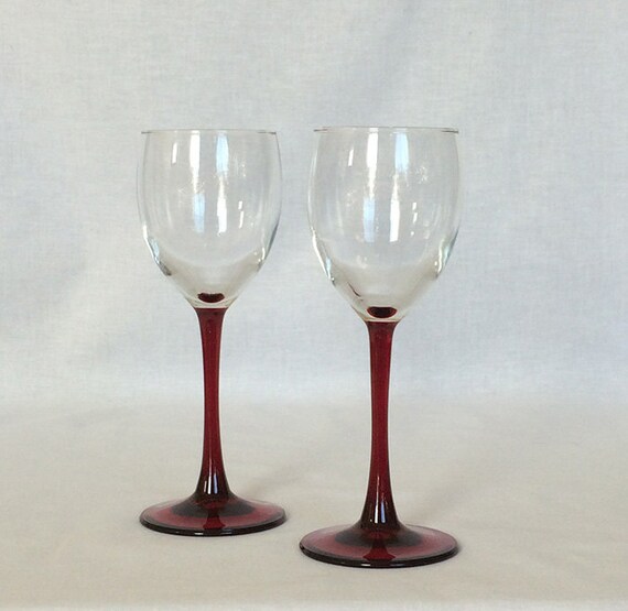 Ruby Red Wine Glasses 6 fl. oz. Pair of Ruby Red Stem Glasses