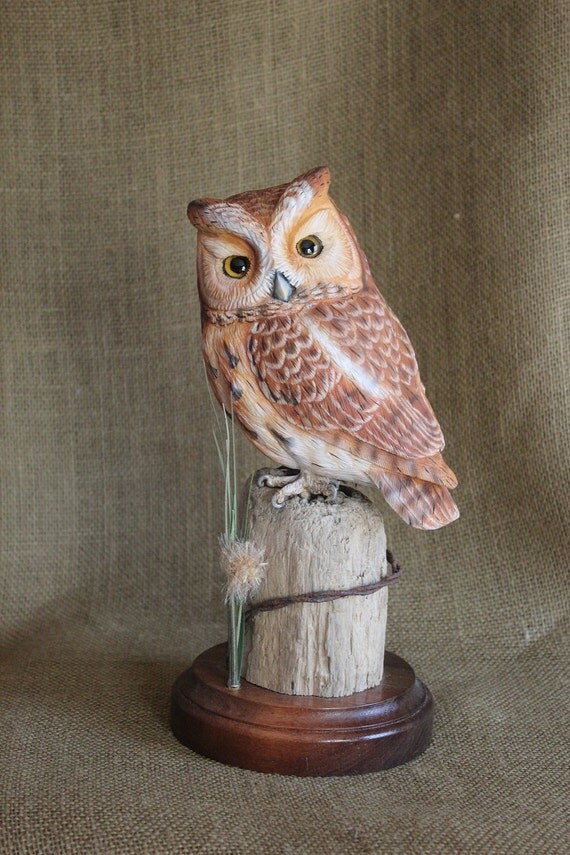 Hand Carved Eastern Screech Owl Owl Carving by Mrfrankscorner
