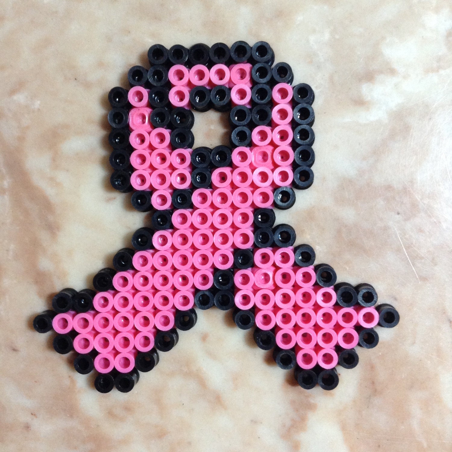 Perler Bead Pink Awareness Ribbon