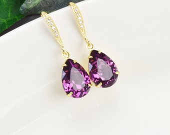 Amethyst Earrings - Swarovski Earrings - Purple Earrings - Crystal Teardrop Earrings - Bridesmaids Earrings - Bridesmaid Jewelry - Bridal