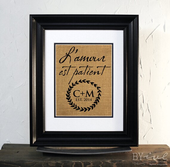 Lovely Burlap Sign. Lamour est patient. Perfect Gift for Wedding or ...
