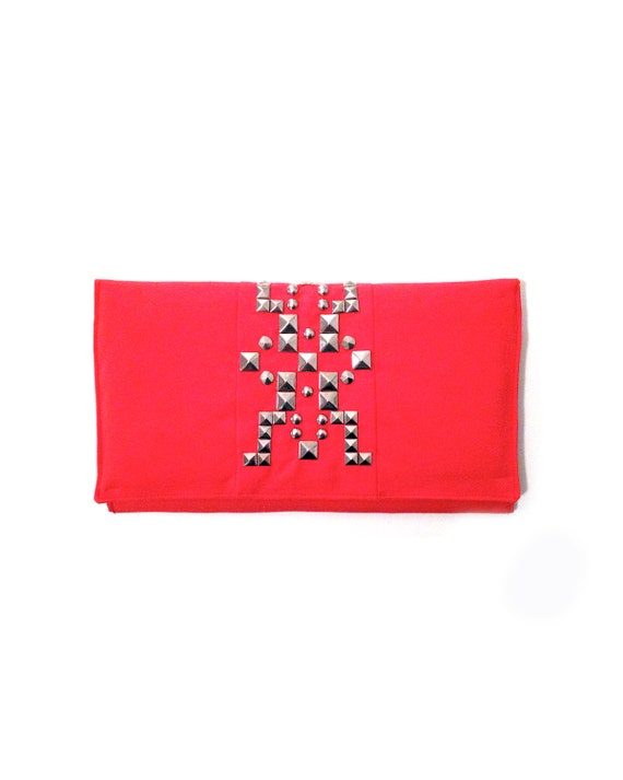 red studded clutch