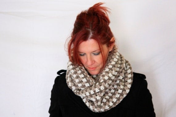 Infinity scarf with stripes in taupe, beige, ivory, winter fashion ...