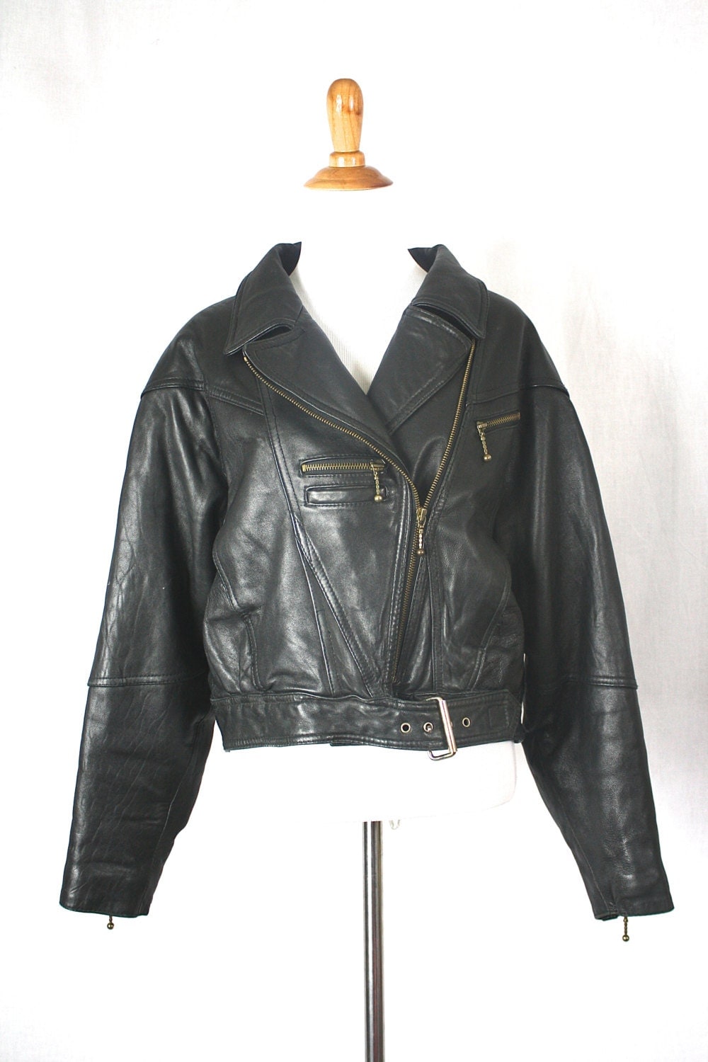 Women's 80s Black Leather Jacket by SpringFeverVintage on Etsy
