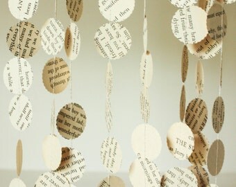 Paper Garland, Book Page, Party Decoration, Wedding Garland, Literary Theme, Paper Party Decorations, Made to Order, 10 feet long