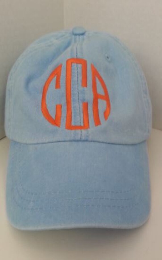 Monogrammed Baby Blue Baseball Cap Hat Font shown NATURAL