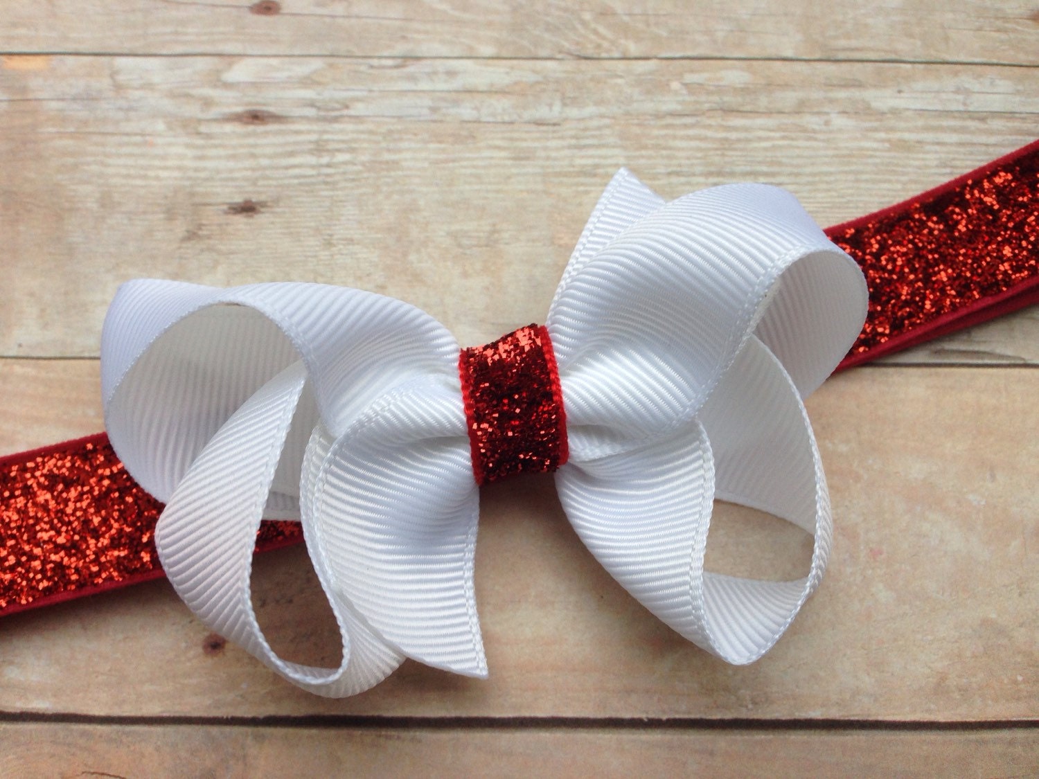 White boutique bow on red glitter headband red baby