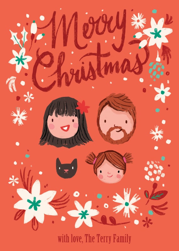 Custom Illustrated Family Portrait Christmas by kathrynselbert