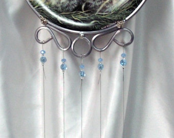 Owl Collectible Plate upcycled into Windchime with Stained Glass Chimes