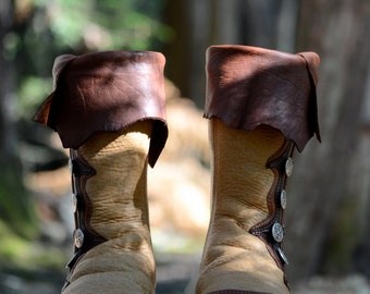 Renaissance Boots - Custom Moccasin Boots - Leather Boots with Pirate Cuff - Brown Leather Boots - Medieval Boots -
