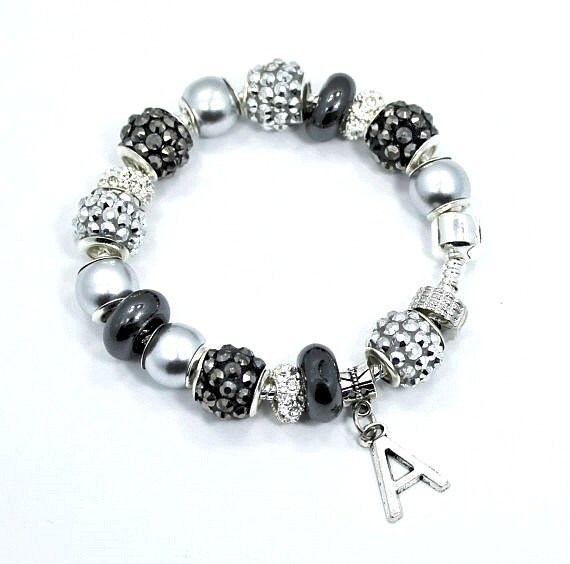 Grey European Style Charm Bracelet by Graceandliz on Etsy