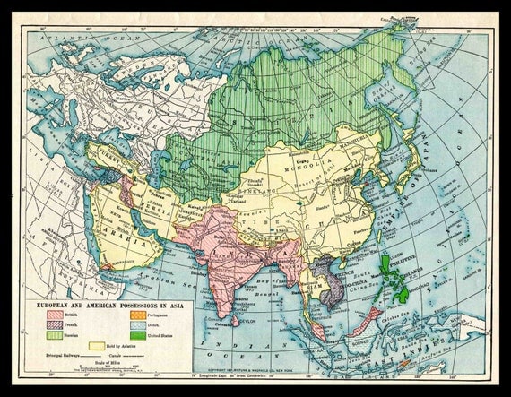 Items similar to 1921 Asia Map, European and American Possessions in ...