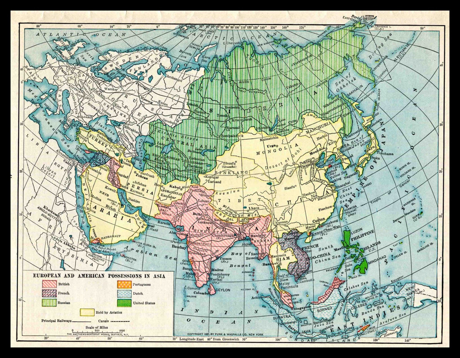 1921 Asia Map European and American by SkippiDiddlePaper on Etsy