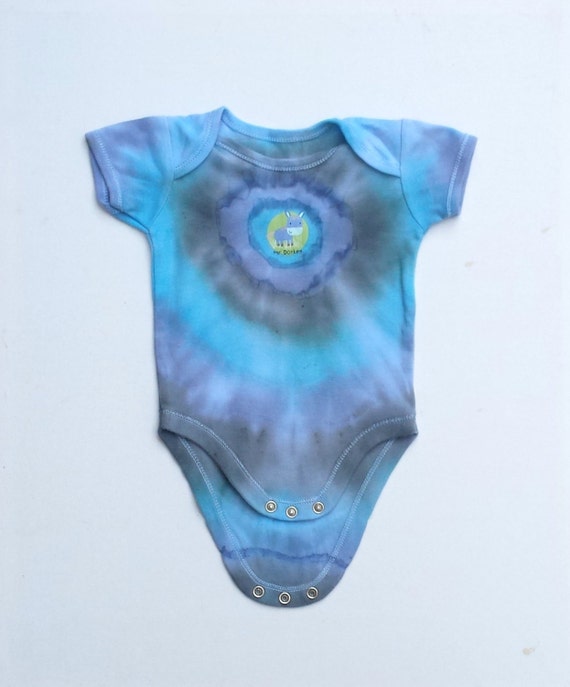 Baby Boy Blue Tie Dye Baby Grow Onesie Sleepsuit with Mr Donkey logo