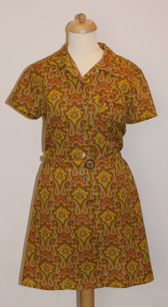 1960's Vintage St. Michael Paisley Crimplene Dress