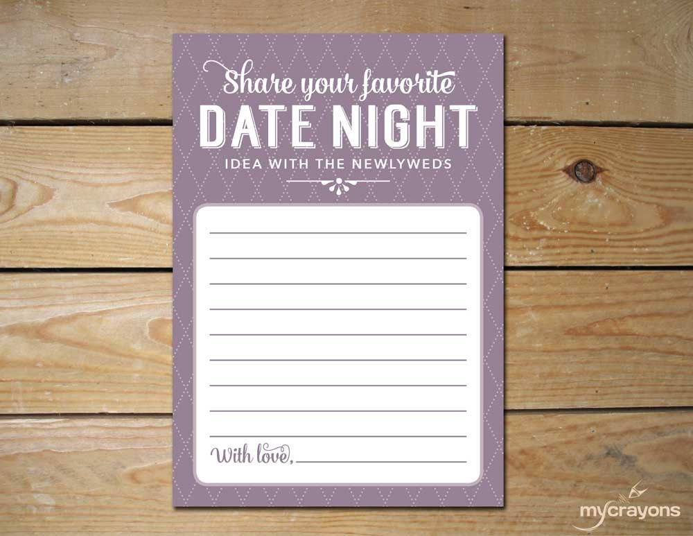 Printable Date Night Idea Cards Rustic Romantic Wedding