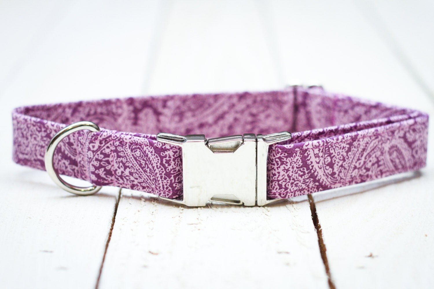 Female Dog Collar Purple Damask Pet Collar Girl by ZaleyDesigns