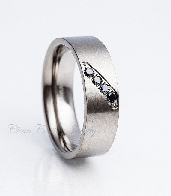 Wedding Band,Titanium Wedding Ring,Black Diamond Ring,Engagement Ring ...